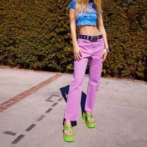 UO high waisted cowboy jeans with blue stitching